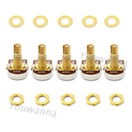 youn 5pcs A500K Potentiometer Splined Pot Electric Guitar Bass Effect Amp Tone Volume 18mm Shaft Par