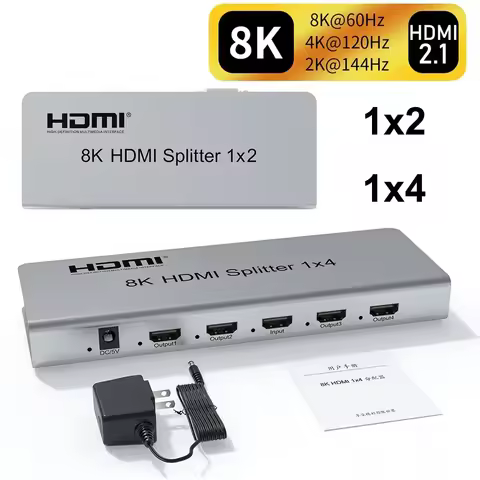 8K60Hz HDMI Splitter 1x4 HDMI2.1 HDR 3D Audio Video Converter 1 In 2 3 4 Out 4k 120hz 8K 1x2 HDMI Sp