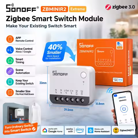 SONOFF ZBMINIR2 Zigbee Smart Switch Module 1CH Relay Switch Home Assistant Compatible Alexa Google H