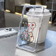 For iPhone 7 8 Plus X XS Max XR 11 12 13 14 pro max 14 Plus Flower Little Bear Transparent TPU Fine Hole Phone Case