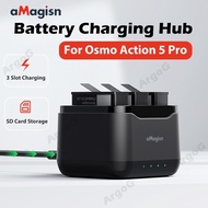 aMagisn Battery Charging Hub for DJI Osmo Action 5 Pro 3-Slot Battery Charging Station with SD Card 