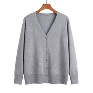 Women Knitted Cardigan Jacket Button Down V-Neck Long Sleeve Casual Sweater Solid Color Ribbed Trim 