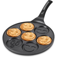 QUA Flat Bottom Smiling Face Frying Pan Fried Egg Pan Non-stick Omelet Pan Grilling Pan 7 Hole Pancake Pan Breakfast