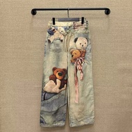 PP165 กางเกงยีนส์ฟอกสีและดีไซน์วินเทจ ลายตุ๊กตาหมี Teddy Bear