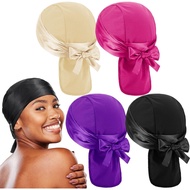 4 Keping Durag untuk Wanita, Tudung Balut Satin untuk Rambut Hitam, Selendang Rambut Panjang Sutera,