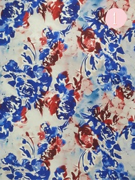 ผ้าลินินญี่ปุ่นแท้ 100% ผ้าเมตร ผ้าพิมพ์ดิจิตอล ลายดอกไม้สีโทนนํ้าเงิน หน้ากว้าง 60 นิ้ว Linen 100% Digital Fabric Imported from Japan - Blue Floral Designs