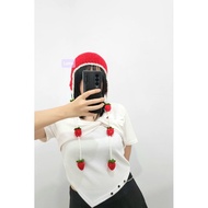 HANDMADE STRAWBERRY BEANIE CAT HAT/STOBERI EARFLAP/STRAWBERRY CAT HAT/CAT BEANIE HAT CUTE BEANIE HAT