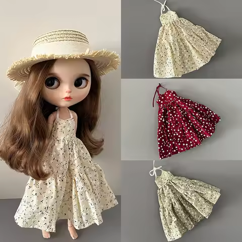 New Blythe Clothes Floral Print Suspender Mini Dress Casual Slim Sleeveless Party Beach Dress for Bl