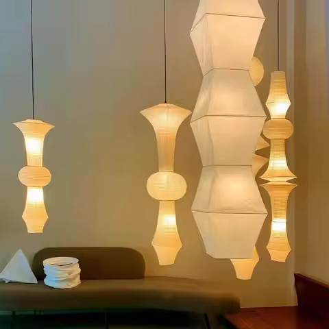 Noguchi pendant lamp long paper hanging lamp Japanese Art lantern light Creative Living Room Bedroom