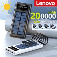 Lenovo 200000mah Solar Power Bank Built Cables Solar Charger 2 Usb Ports External With Led Light Sup