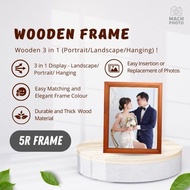 【Mach Photo】5R Chevron Wooden Photo Frame Brown Horizontal Landscape Vertical Portrait Hanging Free 