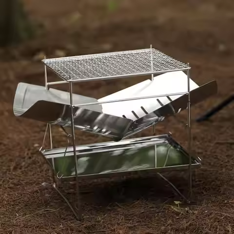 Camping Folding Campfire Grill Stainless Steel Firewood Stove Mini BBQ Rack Outdoor Fire Pit Portabl