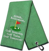 DYJYBMY Ahhhh Retirement Funny Golf Towel, Embroidered Green Golf Towels for Golf Bags with Clip, Golf Gift for Men, Birthday Gifts for Golf Fan, Retirement Golf Gift for Coworker Father Grandpa