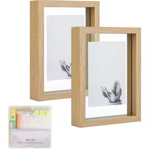 Double Glass Floating Frame Set Rustic Wall or Table Display 5x7 4x6 3x5 Natural