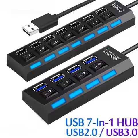 Switch Extension Hub 7-port USB2.0 Hub Computer USB Extension Hub One Drag Seven USB2.0 Splitter PC 