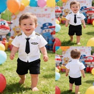 Pilot Costume for Baby Boy 1-4 Years Old Handsome Boy Shirt Tie Shorts Baby Boy Outfit School Show P