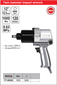 YATO YT-09528 1/2" Drive Twin Hammer Air Impact Wrench (1000Nm)