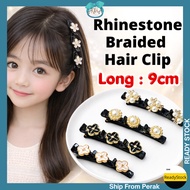Rhinestone Double Braide Non Slip Hair Clip Bang Pearl Flower Hairpin Hair Accessories Klip Rambut F