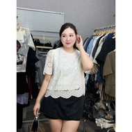BIGSIZE white floral lace top and black skirt Set ( 21362 )