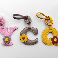 Handcrafted Flower Leather Letter Bag Charm - Alphabet Bag Charm & Leather Bag Charm & Flower Bag Ch