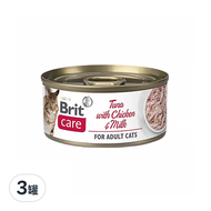 Brit 咘莉 Care呵護貓罐 成貓  鮪魚+雞肉+牛奶  70g  3罐