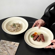 Simple Cream Style Tableware ins Style Brushed Ceramic Plate Pasta Plate Steak Plate Household Weste