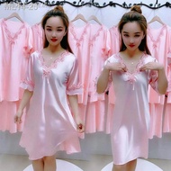 ۞✌☸Piyama seksi sejuk wanita Xia Bingsi lace lengan pendek longgar baju tidur sutera comel saiz besar skirt perkhidmatan