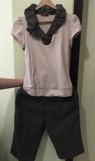 Setelan Baju Kaos dan Celana Pendek Set Wanita Cewek Kotak Polos