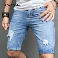 (NEW) Lovito Casual Denim Shorts Ripped Pocket Spring/summer Blue Denim Shorts for Men LNE118132 Lov