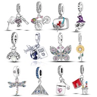 Fit Original  Bracelet  Beads Charms 925 Sterling Silver Heart-shape Colorful Dangle Pendants Bangle Jewelry