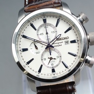 Near MINT SEIKO Chronograph SNAF51/7T62-0LG0 Date White Quartz 43mm Men's Watch