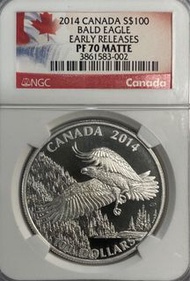 加拿大🇨🇦 2014年 Bald Eagle🦅 $100銀幣-002(左側少黃邊)