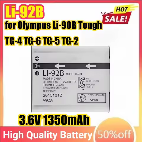 Li-92B Li92B Camera Battery for Olympus Li-90B Tough TG-4 TG-6 TG-5 TG-2 TG-1 IHS SH-1 SH-2 SH-60 SH
