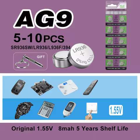 5PCS-10PCS 1.55V AG9 LR936 394 SR936SW CX194 LR45 Button Batteries G9A 194 394A SR936 L936F Cell Coi
