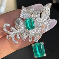 Luxury 925 Sterling Sliver 4CT 8*10 MM Emerald High Carbon Diamond Gems Brooch Brooches Fine Jewelry