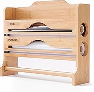 Relaxdays Wall Roll Holder 3 in 1 for Kitchen Roll, Aluminium Foil, Cling Film, Bamboo, H x W x D: 2