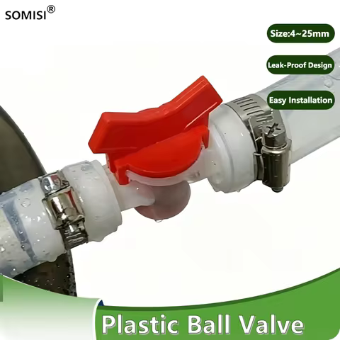 1/2/5P 4mm 6mm 8mm 10mm 12mm 16mm 20mm 25mm PVC Hose Barb Two Way Plastic Ball Valve Aquarium Garden