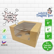 5's Cupcake Box Set B with Box 8"x8"x5" with L shape window @ RM4.07/set【100sets/ Order】Muffin Box /
