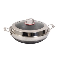 42cm Stainless Steel Wok 316 Double Handle Steel Pan Honeycomb Non-Stick Flat Bottom Extra Large Sti