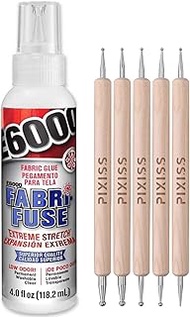 E6000 Fabri-Fuse Fabric Adhesive Glue (4-Ounce), for Rhinestones, Gems, 5-Pack Pixiss Wooden Handle 
