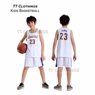 [MY Ready Stock] Children Kanak-kanak Lebron #23 Lakers White NBA Basketball Kids Jersey FULL SET (W