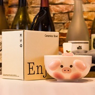 Set Bát Sứ Heo Cún Có Thìa Và Hộp Làm Quà Tặng Cute - Bát Ăn Ngũ Cốc Fufu Dễ Thương