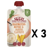 3pcs *Heinz Little Treats Mango & Vanilla Custard Baby Food Pouch 120g 8m+