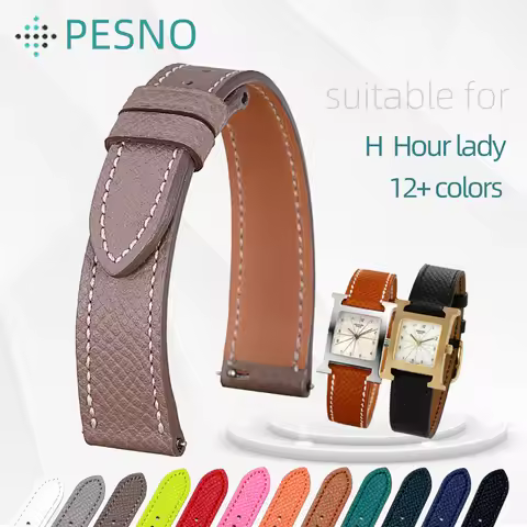 PESNO Compatible with Hermes H Hour HH1.210 501 16mm20mm Genuine Calf Skin Leather Watch Straps Top 