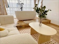 Free Delivery｜Pine Solid Wood Oval Coffee Table｜日式奶油實木橢圓茶几