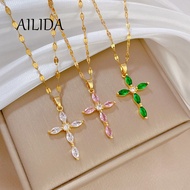 DALATI Titanium Steel Full Diamond Cross Necklace