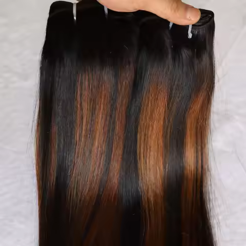 Highlight Virgin Remy Human Hair Bundle Double Weft Straight Wave 1B/30 Light Brown Piano Color Indi