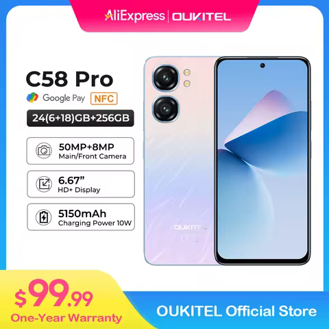 Oukitel C58 PRO smartphone 5150mAh Battery 24(6+18)GB+256GB 50MP Main Camera 6.7" HD+ Display