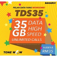35GB for RM35 Data Tonewow Prepaid Unlimited Call Carry Forward Digi Celcom Maxis Umobile Redone Hot