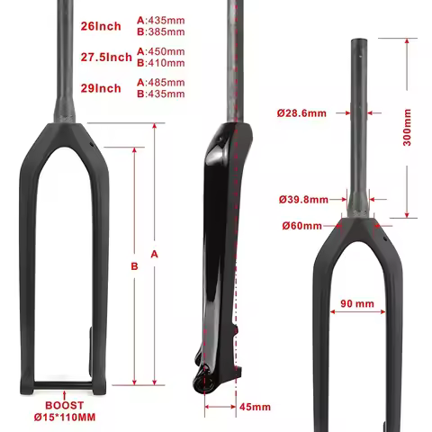 Full Carbon Fiber Mountain Bike Rigid Fork Tapered Tubes 29‑inch/27.5‑inch 15mm Straight for Enhance